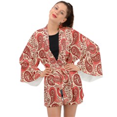 Paisley Red Ornament Texture Long Sleeve Kimono by nateshop