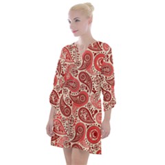 Paisley Red Ornament Texture Open Neck Shift Dress by nateshop