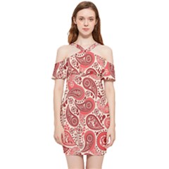 Paisley Red Ornament Texture Shoulder Frill Bodycon Summer Dress by nateshop