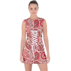 Paisley Red Ornament Texture Lace Up Front Bodycon Dress by nateshop