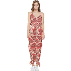 Paisley Red Ornament Texture Sleeveless Tie Ankle Chiffon Jumpsuit by nateshop