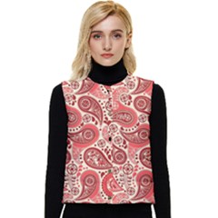 Paisley Red Ornament Texture Women s Button Up Puffer Vest by nateshop