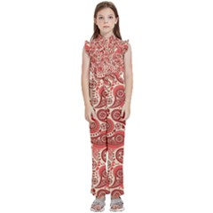 Paisley Red Ornament Texture Kids  Sleeveless Ruffle Edge Band Collar Chiffon One Piece by nateshop