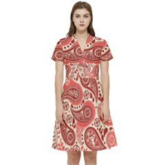 Paisley Red Ornament Texture Short Sleeve Waist Detail Dress by nateshop