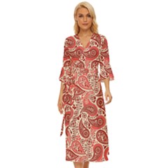 Paisley Red Ornament Texture Midsummer Wrap Dress by nateshop