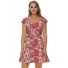 Paisley Red Ornament Texture Short Sleeve Tiered Mini Dress by nateshop