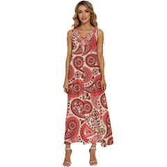 Paisley Red Ornament Texture V-neck Sleeveless Loose Fit Overalls by nateshop