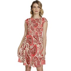 Paisley Red Ornament Texture Cap Sleeve High Waist Dress by nateshop