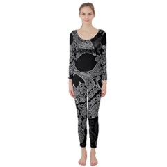 Paisley Skull, Abstract Art Long Sleeve Catsuit by nateshop