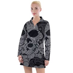 Paisley Skull, Abstract Art Women s Long Sleeve Casual Dress by nateshop