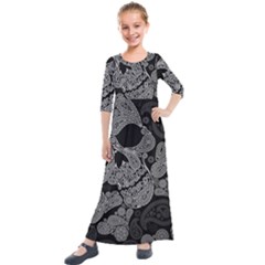 Paisley Skull, Abstract Art Kids  Quarter Sleeve Maxi Dress by nateshop