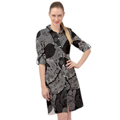 Paisley Skull, Abstract Art Long Sleeve Mini Shirt Dress by nateshop