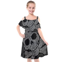 Paisley Skull, Abstract Art Kids  Cut Out Shoulders Chiffon Dress by nateshop