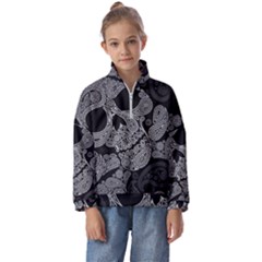 Paisley Skull, Abstract Art Kids  Half Zip Hoodie by nateshop