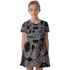 Paisley Skull, Abstract Art Kids  Short Sleeve Pinafore Style Dress by nateshop