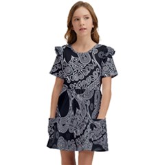 Paisley Skull, Abstract Art Kids  Frilly Sleeves Pocket Dress by nateshop