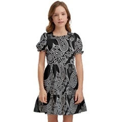 Paisley Skull, Abstract Art Kids  Puff Sleeved Dress by nateshop