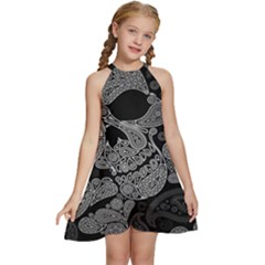 Paisley Skull, Abstract Art Kids  Halter Collar Waist Tie Chiffon Dress by nateshop