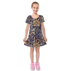 Paisley Texture, Floral Ornament Texture Kids  Short Sleeve Velvet Dress by nateshop