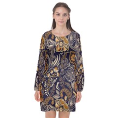 Paisley Texture, Floral Ornament Texture Long Sleeve Chiffon Shift Dress  by nateshop