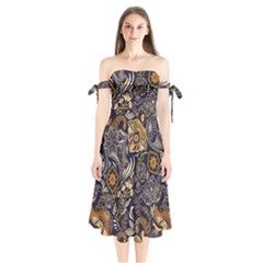 Paisley Texture, Floral Ornament Texture Shoulder Tie Bardot Midi Dress by nateshop