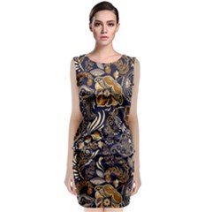 Paisley Texture, Floral Ornament Texture Sleeveless Velvet Midi Dress