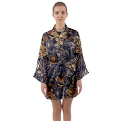 Paisley Texture, Floral Ornament Texture Long Sleeve Satin Kimono by nateshop