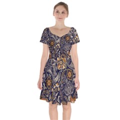 Paisley Texture, Floral Ornament Texture Short Sleeve Bardot Dress