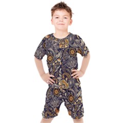 Paisley Texture, Floral Ornament Texture Kids  T-shirt And Shorts Set by nateshop