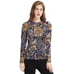 Paisley Texture, Floral Ornament Texture Women s Long Sleeve Rash Guard by nateshop