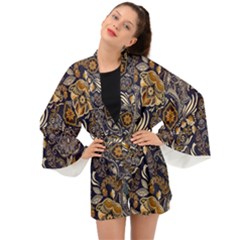 Paisley Texture, Floral Ornament Texture Long Sleeve Kimono by nateshop