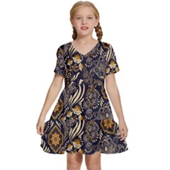 Paisley Texture, Floral Ornament Texture Kids  Short Sleeve Tiered Mini Dress by nateshop