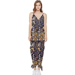 Paisley Texture, Floral Ornament Texture Sleeveless Tie Ankle Chiffon Jumpsuit by nateshop