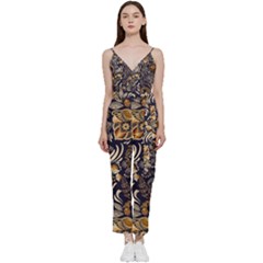 Paisley Texture, Floral Ornament Texture V-neck Camisole Jumpsuit by nateshop