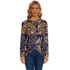 Paisley Texture, Floral Ornament Texture Long Sleeve Crew Neck Pullover Top by nateshop