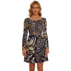 Paisley Texture, Floral Ornament Texture Long Sleeve Wide Neck Velvet Dress by nateshop