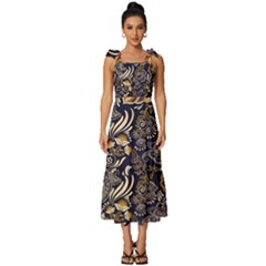 Paisley Texture, Floral Ornament Texture Tie-strap Tiered Midi Chiffon Dress by nateshop