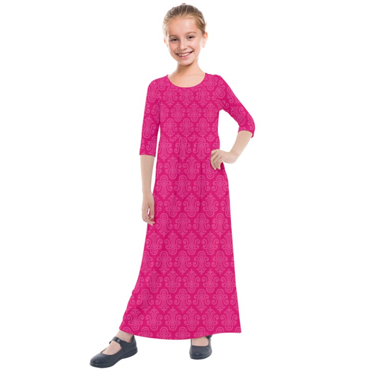 Pink Pattern, Abstract, Background, Bright Kids  Quarter Sleeve Maxi Dress