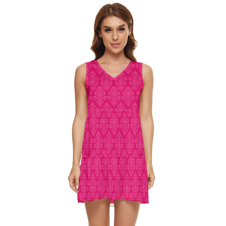 Pink Pattern, Abstract, Background, Bright Tiered Sleeveless Mini Dress