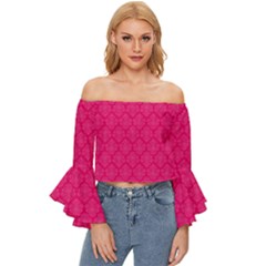 Pink Pattern, Abstract, Background, Bright Off Shoulder Flutter Bell Sleeve Top by nateshop