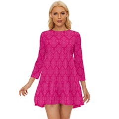 Pink Pattern, Abstract, Background, Bright Long Sleeve Babydoll Dress by nateshop