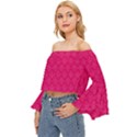 Pink Pattern, Abstract, Background, Bright Off Shoulder Flutter Bell Sleeve Top View2