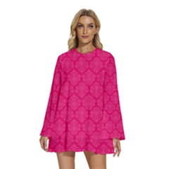 Pink Pattern, Abstract, Background, Bright Round Neck Long Sleeve Bohemian Style Chiffon Mini Dress by nateshop