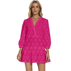 Pink Pattern, Abstract, Background, Bright V-neck Placket Mini Dress by nateshop