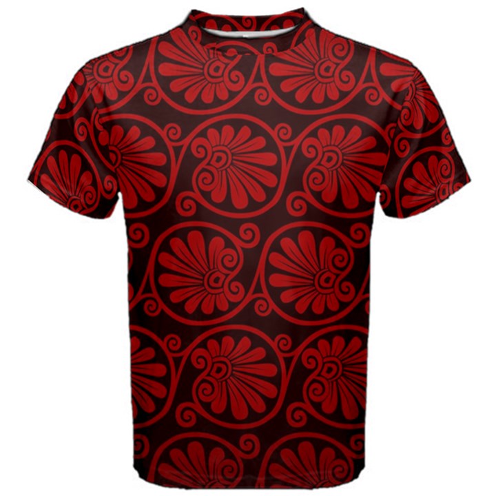 Red Floral Pattern Floral Greek Ornaments Men s Cotton T-Shirt