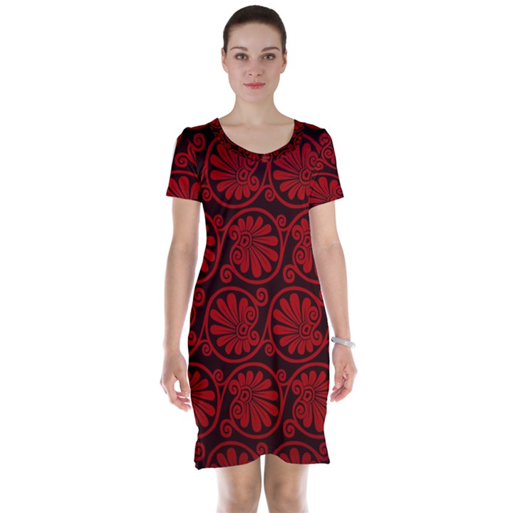 Red Floral Pattern Floral Greek Ornaments Short Sleeve Nightdress