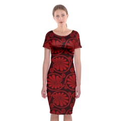 Red Floral Pattern Floral Greek Ornaments Classic Short Sleeve Midi Dress by nateshop