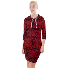 Red Floral Pattern Floral Greek Ornaments Quarter Sleeve Hood Bodycon Dress by nateshop