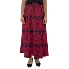 Red Floral Pattern Floral Greek Ornaments Flared Maxi Skirt by nateshop