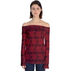 Red Floral Pattern Floral Greek Ornaments Off Shoulder Long Sleeve Top by nateshop